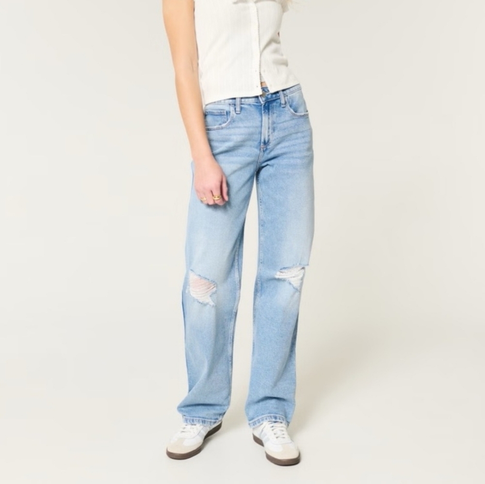 Hollister Ultra High-rise Dad Jean Vintage Stretch Distressed Light Wash 25 x 31
